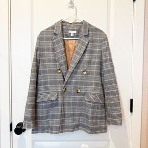 Womens Double Breasted Madras Plaid Blazer Size 6 Academia Professional Career